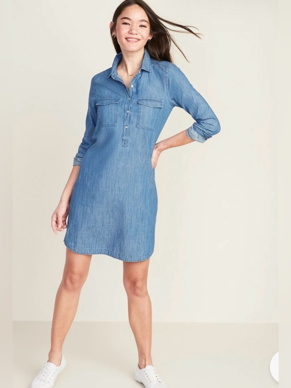 Chambray Shirt Dress / tunic in Light Blue